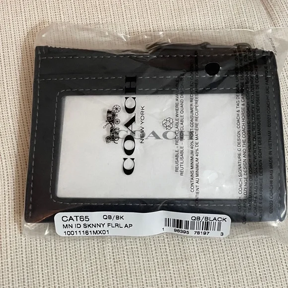 Coach Mini Skinny Id Case With Floral Applique Gunmetal/Black NWT - Picture 15 of 15